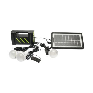 Kit iluminat portabil LED cu 3 becuri/proiector. panou solar si baterie 6V. 4.5Ah pentru pescuit camping GD-12