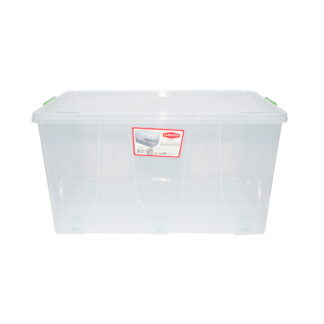 Cutie depozitare 120L cu capac si roti din plastic transparenta 800x515x420mm