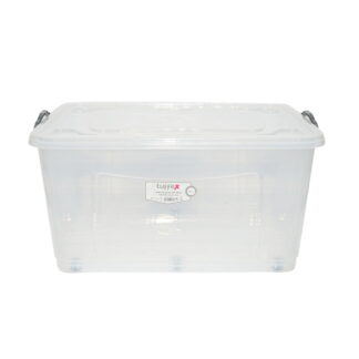 Cutie depozitare 80L cu capac si roti din plastic transparenta 725x470x360mm