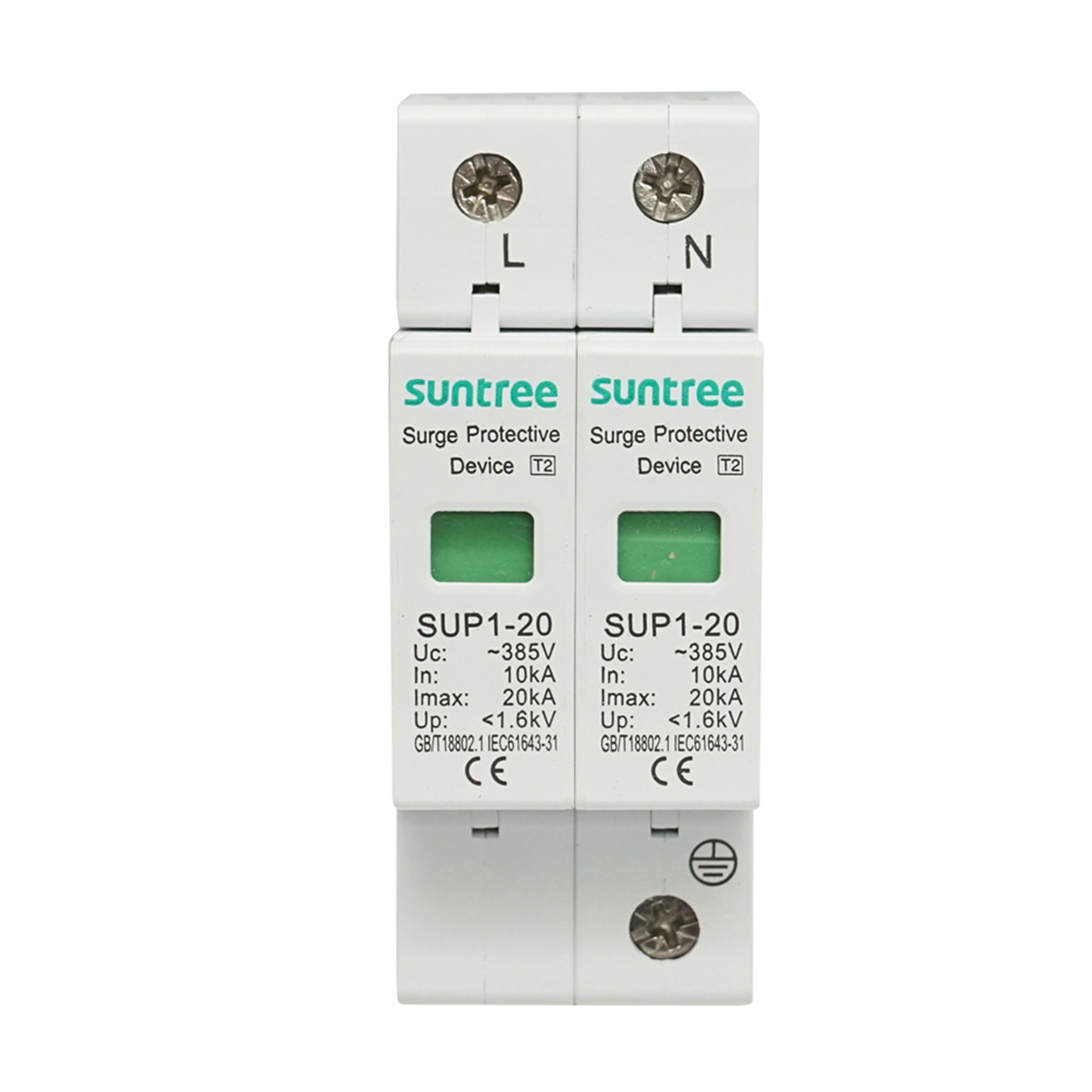 Descarcator la supratensiune cu semnalizare pentru sisteme fotovoltaice, 2P, SUP1-20, 385V Suntree