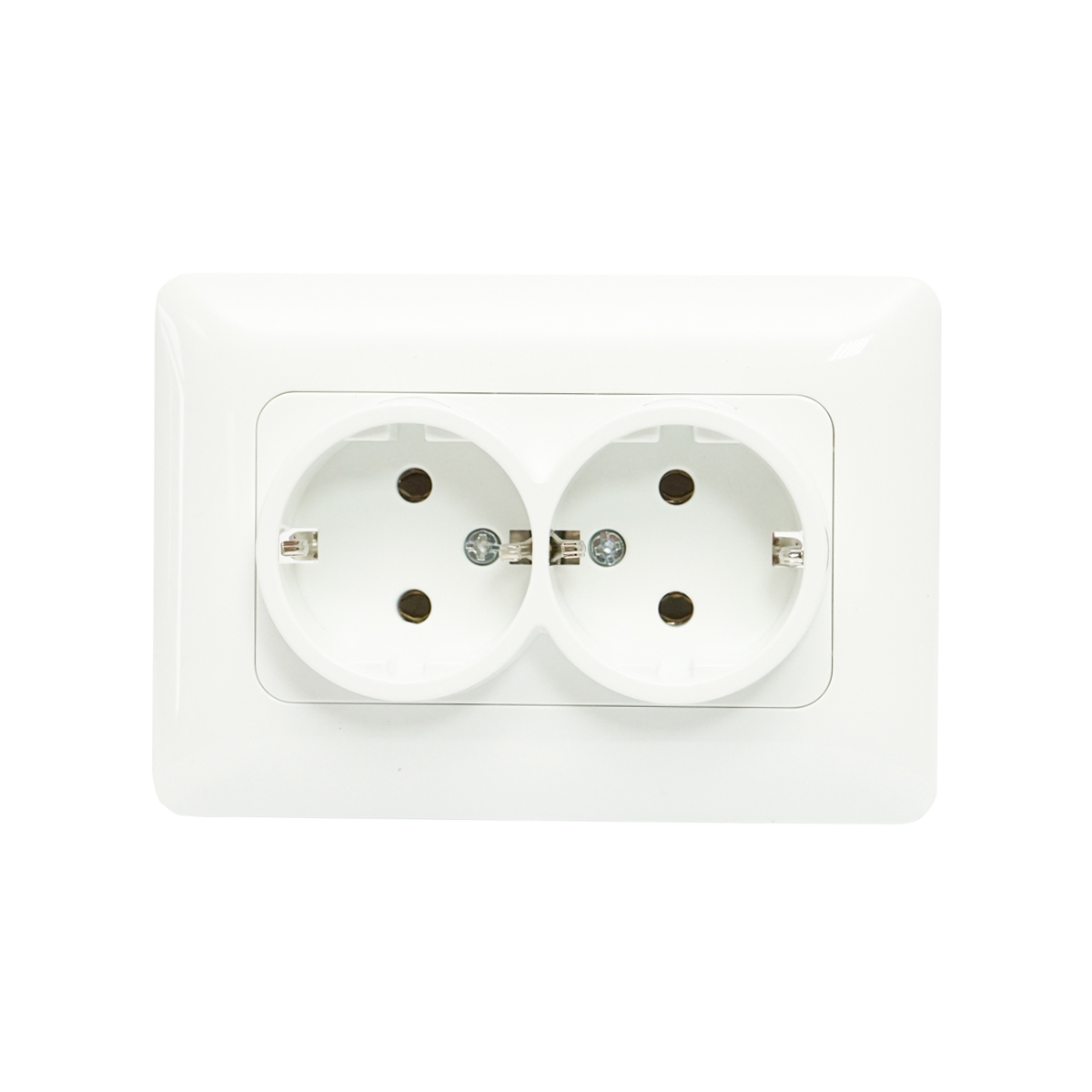 Priza Schuko dubla cu impamantare alba ST 220V - 250V, 16A incastrat