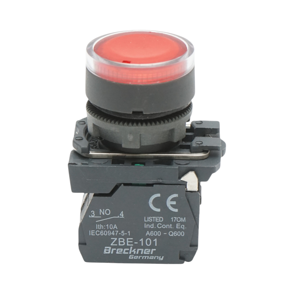 Buton comanda cu revenire si semnalizare LED rosu 1NO+1NC, 220V/10A, TB5 Breckner Germany