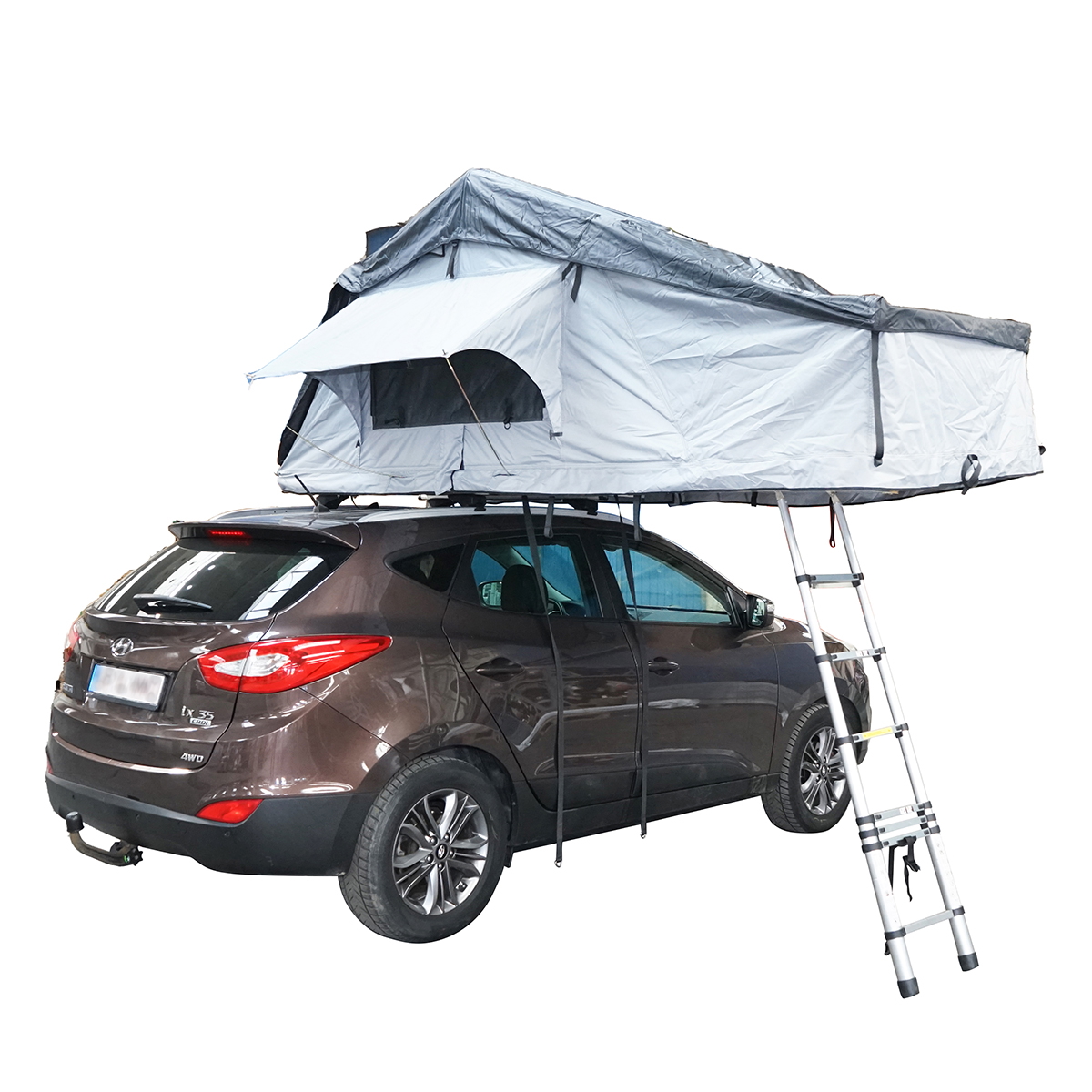 Cort auto impermeabil pentru 2 persoane, prindere pe plafon cu extensie, plaforma si scara