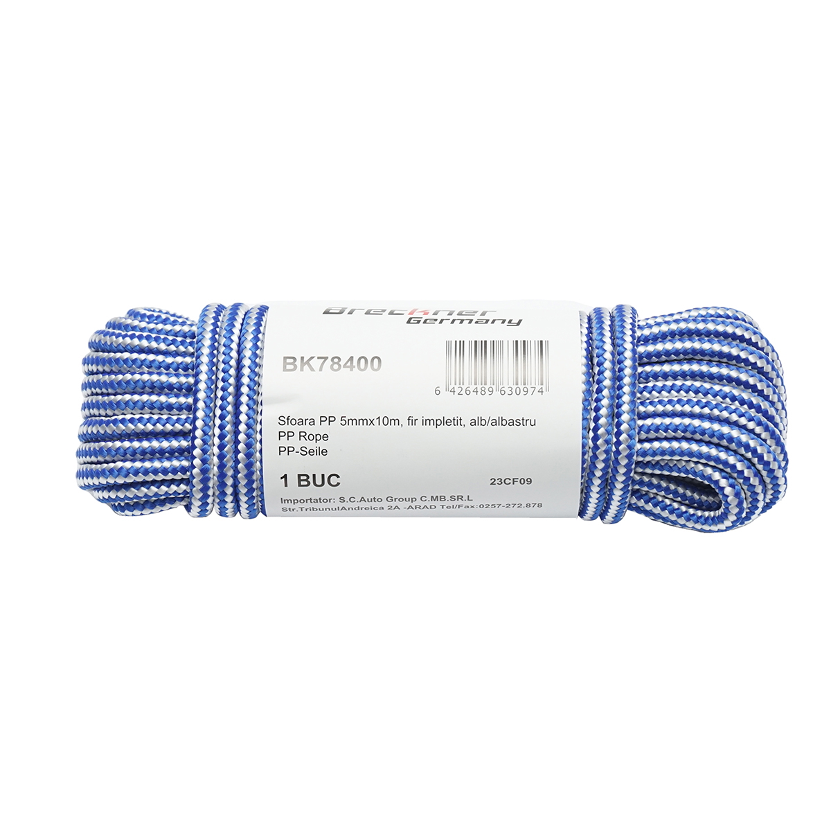 Sfoara PP impletita 5mmx10m, alb/albastru Breckner Germany