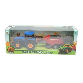 Tractor albastru cu remorca, 304x85x83mm jucarie copii +3 ani
