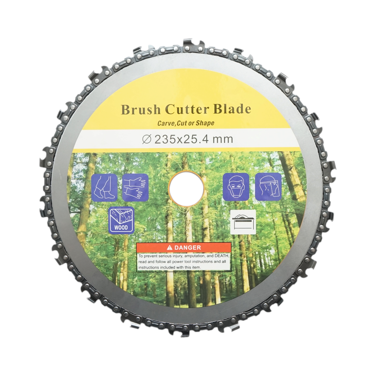 Disc motocoasa cu lant de drujba 235x25.4mm, 18 dinti pentru arbusti, crengi, vegetatie densa Breckner Germany