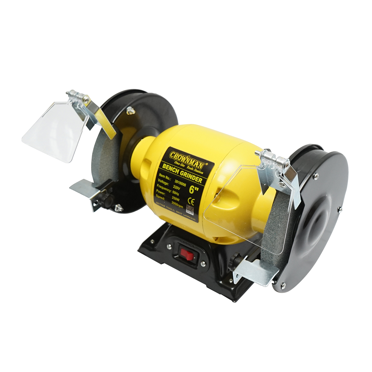 Polizor de banc 250W, 220V disc abraziv 150x16x12.7mm, viteza rotatie 2950rpm Crownman