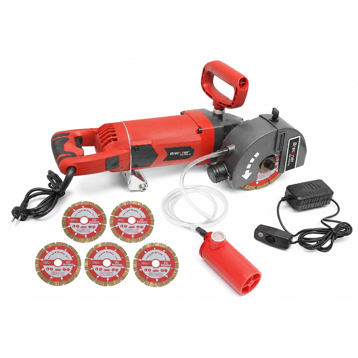 Masina de frezat caneluri pereti zidarie 2400W, 220V, 5 discuri 129mm, sistem racire apa, turatie 6500 r/min Breckner Germany