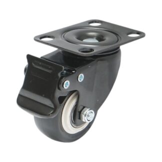 Roata pivotanta 50x24mm cu frana, PVC negru, placa otel 72x52mm 40kg
