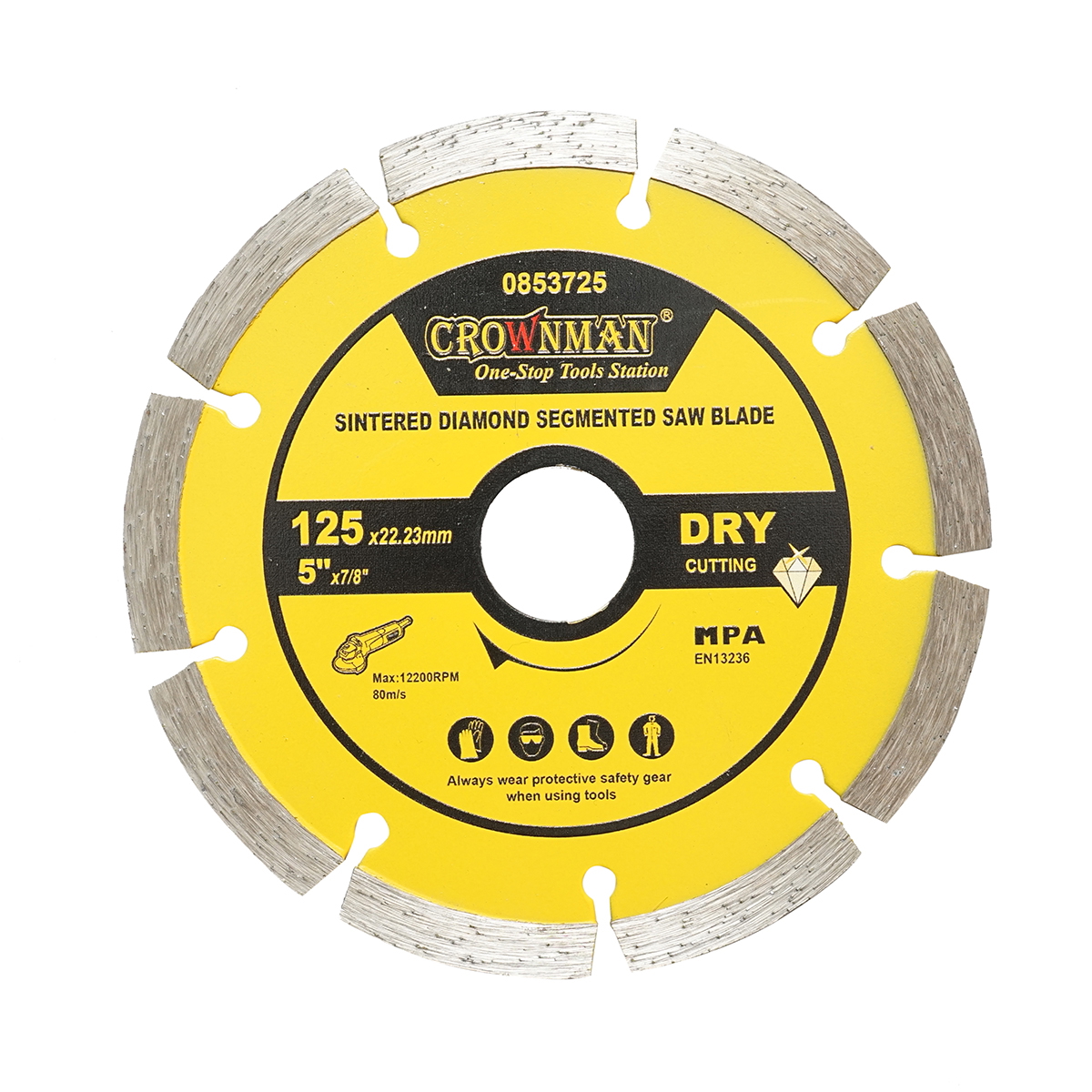 Disc diamantat segmentat 125x22.23mm, taiere uscata pentru beton, piatra, granit, marmura Crownman
