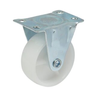 Roata fixa 65x23mm fara frana, polipropilena alba, placa otel 70x44mm 35kg