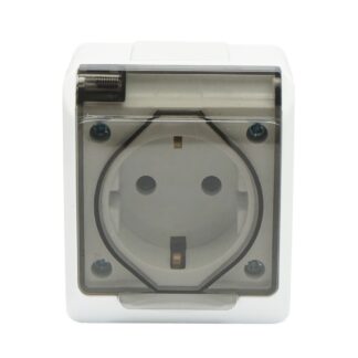 Priza simpla aplicata PT 16A, 250V contact de protectie si capac transparent IP44 Breckner Germany