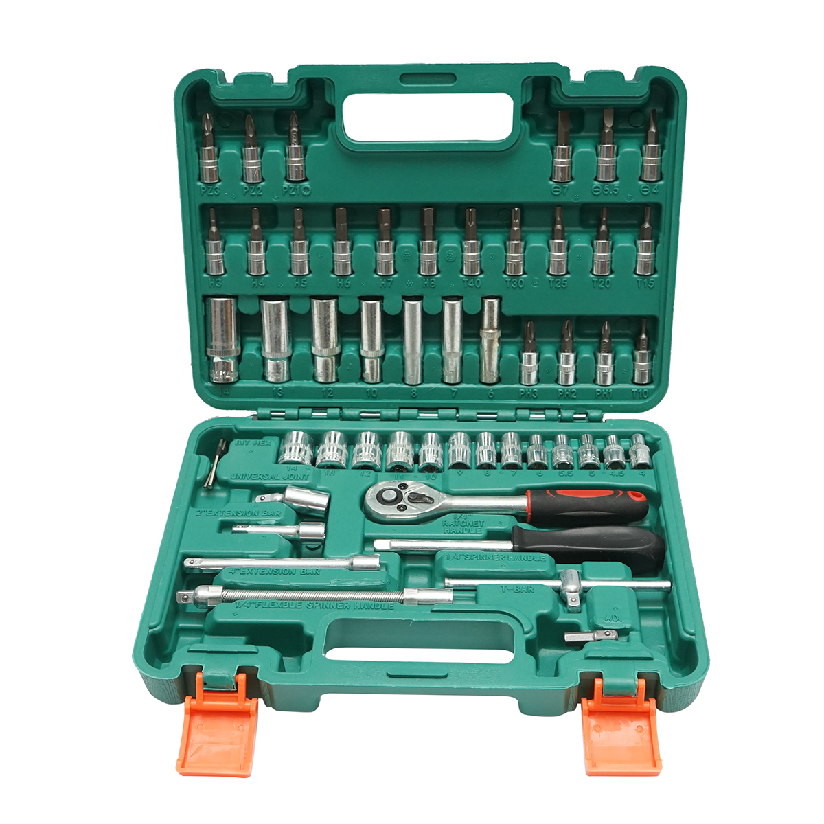Trusa chei tubulare lungi si scurte, biti, hex, torx, 1/4 antrenor cu clichet 53 piese Breckner Germany
