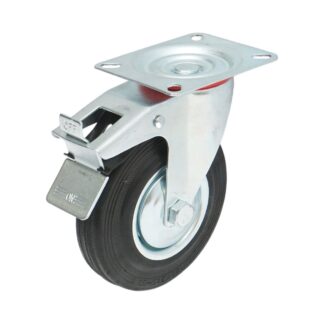 Roata pivotanta industriala 125x33mm cu frana, cauciuc plin negru, placa otel 100x80mm 95kg