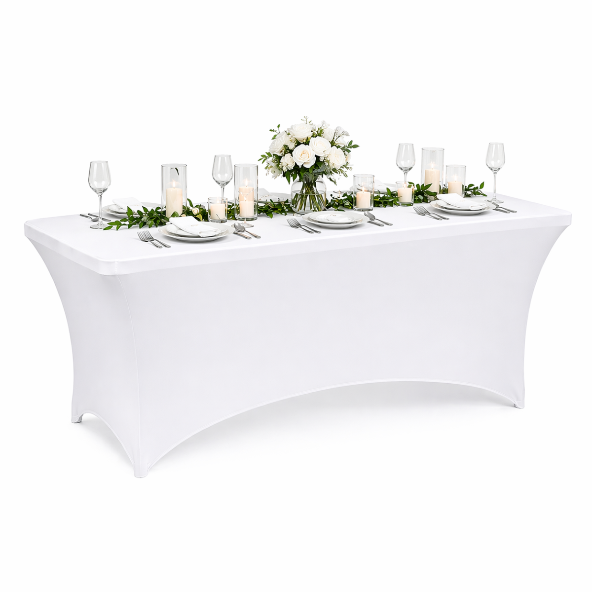 Husa masa elastica alba dreptunghiulara 152x70x74cm