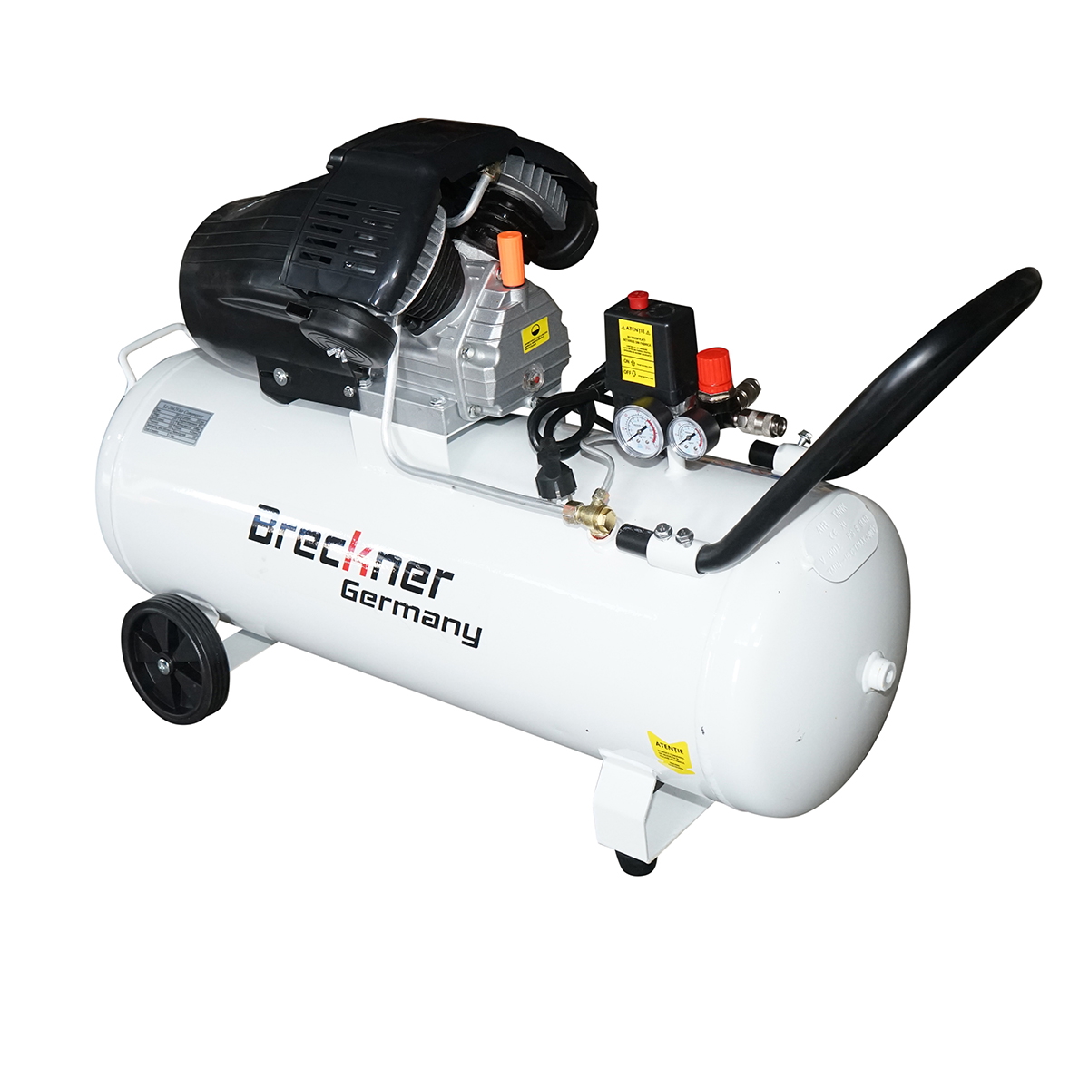 Compresor aer 100L, motor 2 cilindri in V 1.5KW/2CP, presiune maxima 8 bar, volum aer aspirat 360 L/min Breckner Germany