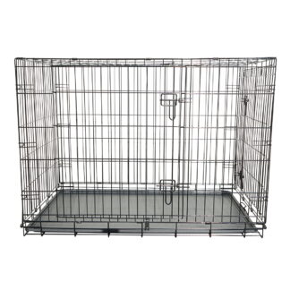 Cusca transport animale pliabila din metal cu 2 usi, tava detasabila si maner 122x75.5x84cm