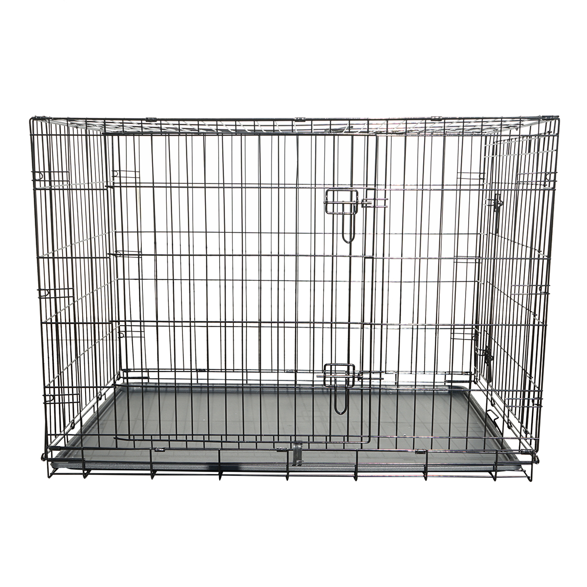 Cusca transport animale pliabila din metal cu 2 usi, tava detasabila si maner 122x75.5x84cm
