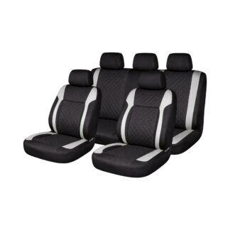 Set huse scaune auto universale Negru-Gri Diamond, piele ecologica matlasata, fata + spate 9 piese