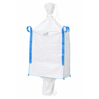 Sac big bag 95x95x160cm alb, capacitate 1000kg, tip U-Panel nelaminat, fusta incarcare, tub descarcare