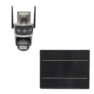 Camera supraveghere lentila duala 4 MP, cartela sim 4G cu panou solar 7.6W, baterie 18650 incarcare rapida, rotativa 360 grade PTZ cu senzor de miscare, detectie umana PIR, alarma, night vision si aplicatie iCSee