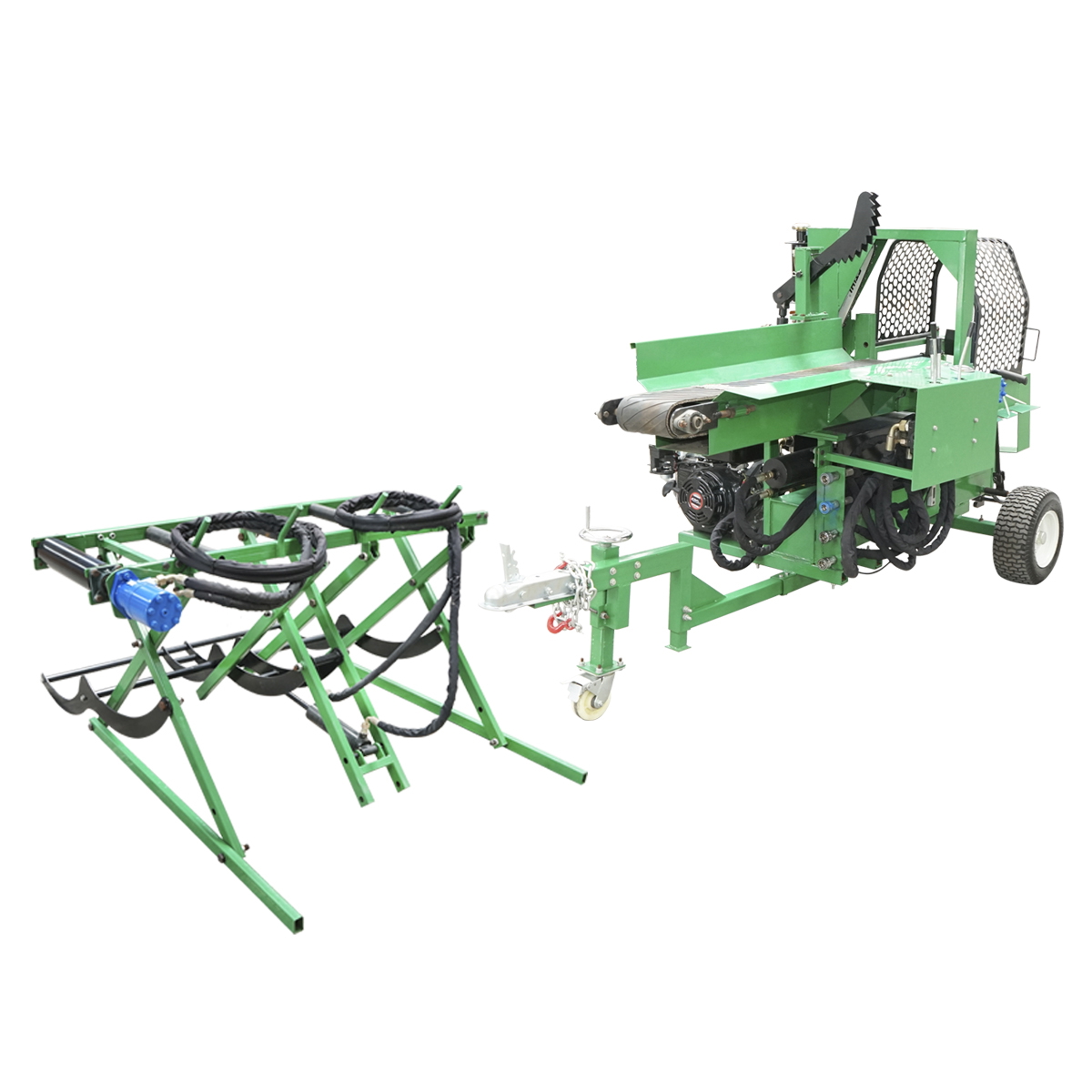 Despicator lemne 16T, motor benzina 15CP cu banda rulanta si conveier 570Kg