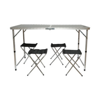Set masa pliabila camping cu 4 scaune din aluminiu, portabila tip valiza, reglabila pe inaltime 120x60cm Breckner Germany