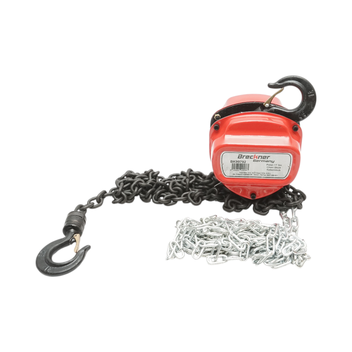 Palan manual cu lant 3m, sarcina maxima 1000kg, carlig cu siguranta 1T Breckner Germany