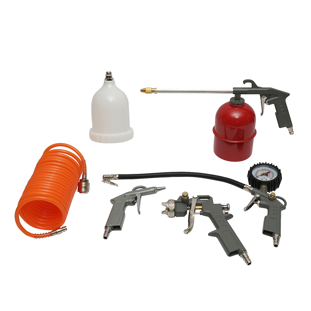 Set 5 piese aer comprimat cu furtun spiralat 5m, pistol spalat, vopsit, umflat si suflat aer Breckner Germany