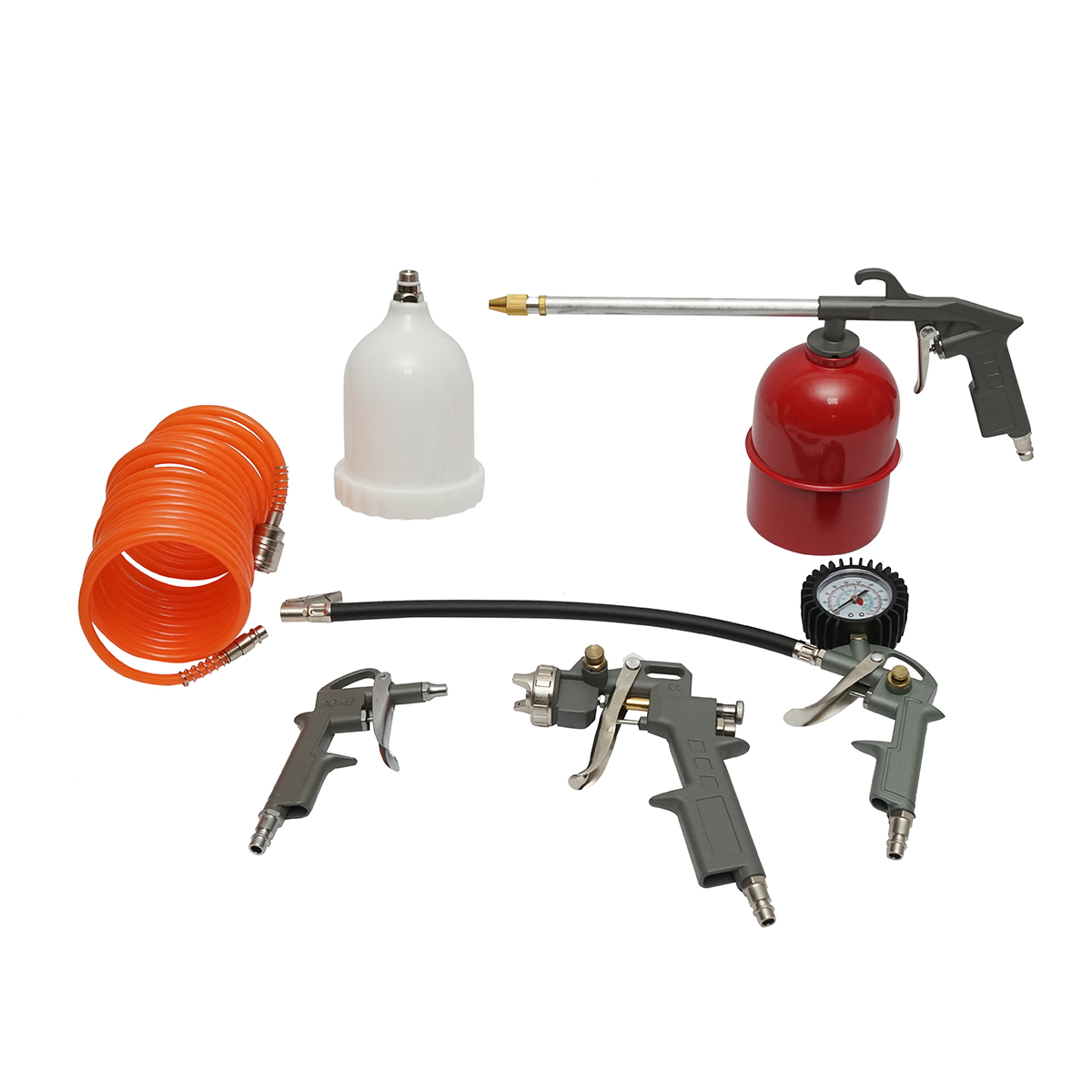 Set 5 piese aer comprimat cu furtun spiralat 5m, pistol spalat, vopsit, umflat si suflat aer Breckner Germany