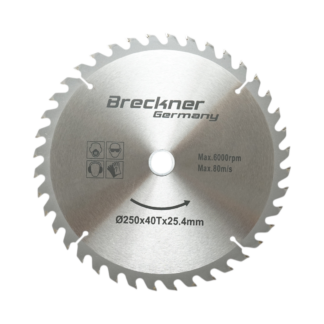 Disc circular vidia pentru lemn 250x25.4mm, 40 dinti, turatie maxima 6000rpm Breckner Germany