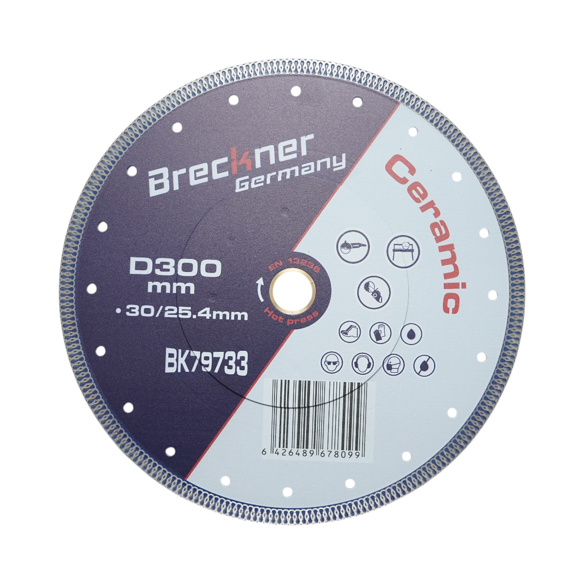 Disc diamantat turbo continuu 300x30/25.4mm, taiere umeda/uscata pentru ceramica dura, gresie, faianta Breckner Germany
