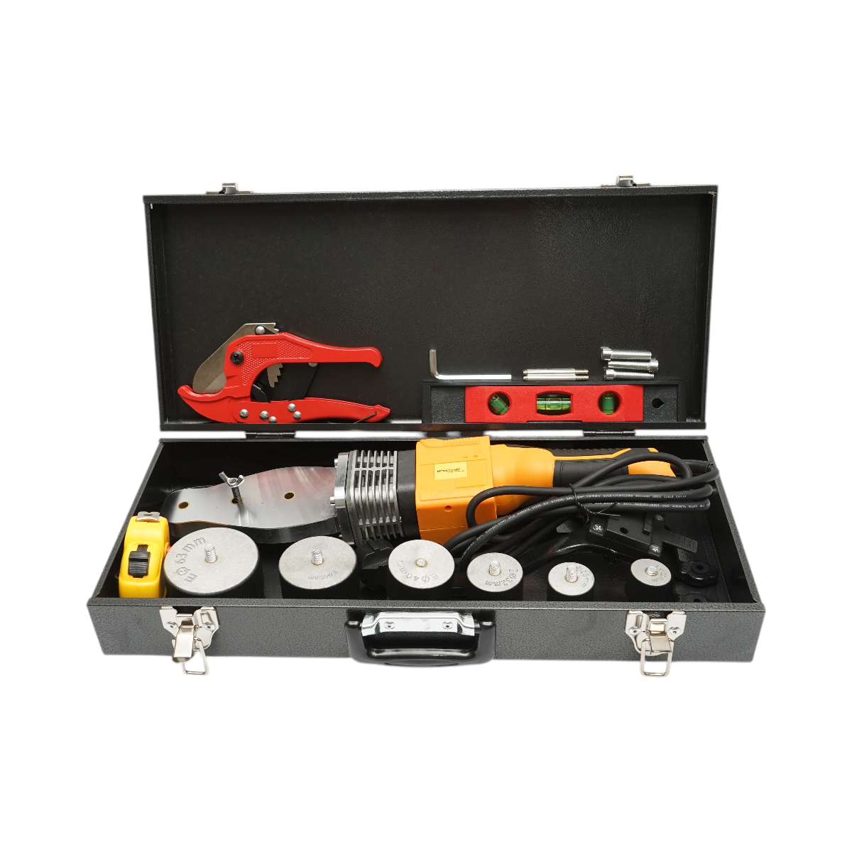 Trusa masina sudat tevi PPR 800W cu afisaj digital 0-300°C, 6 bacuri 20-63mm, nivela 3 bule, ruleta, cleste taiat Breckner Germany