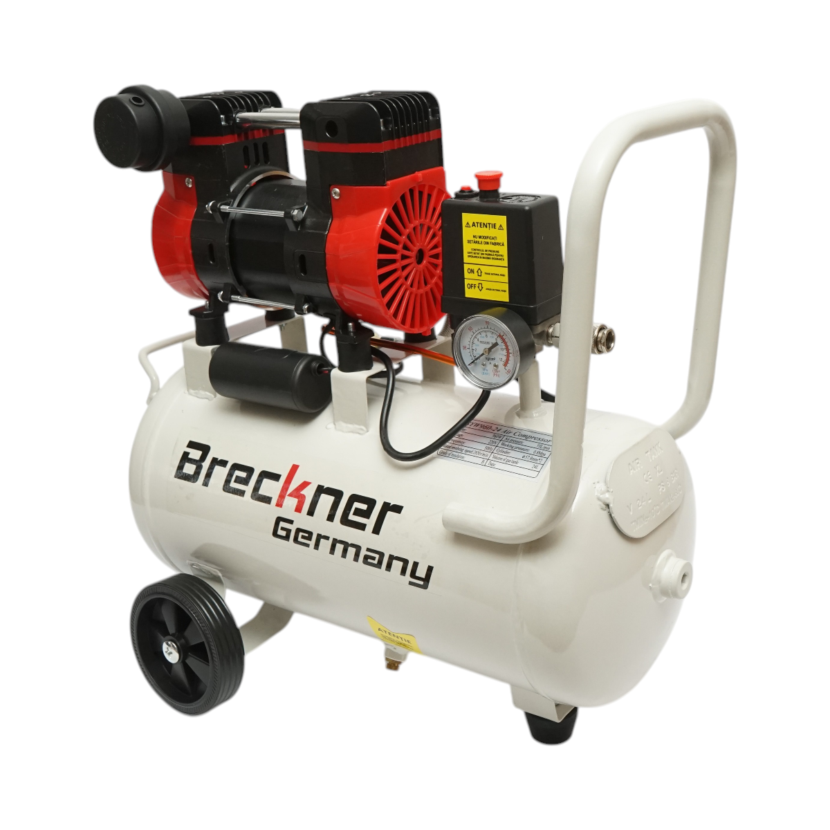 Compresor aer 24L, motor 2 cilindri 1KW/1.3CP, presiune maxima 8 bar, volum aer aspirat 130 L/min Breckner Germany