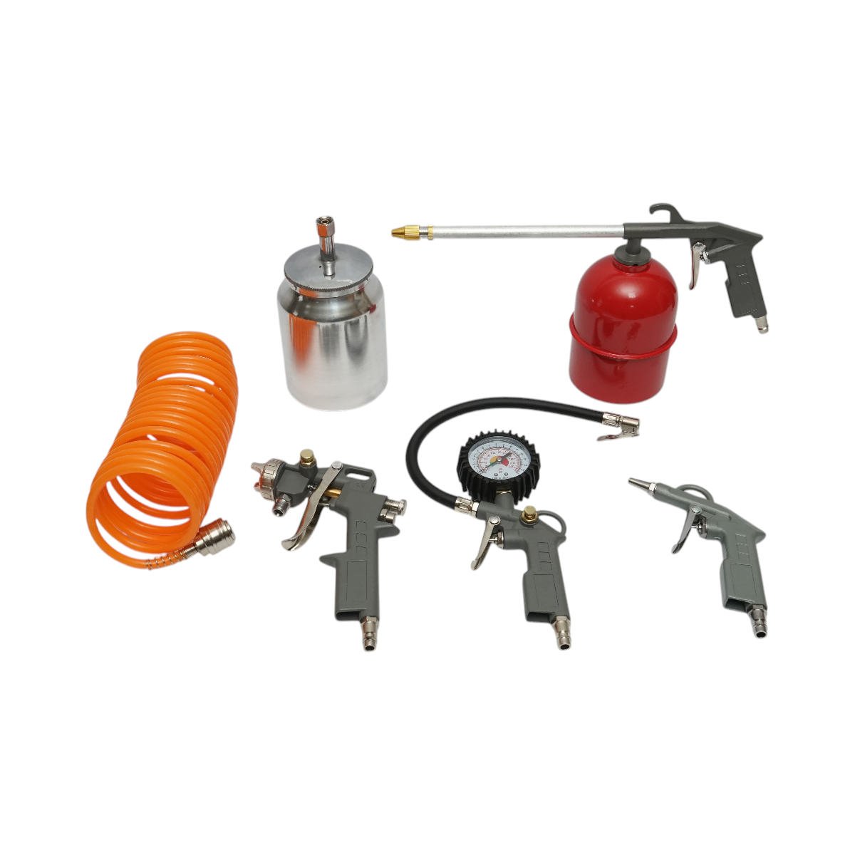 Set 5 piese aer comprimat cu furtun spiralat 5m, pistol spalat, vopsit, umflat si suflat aer Breckner Germany