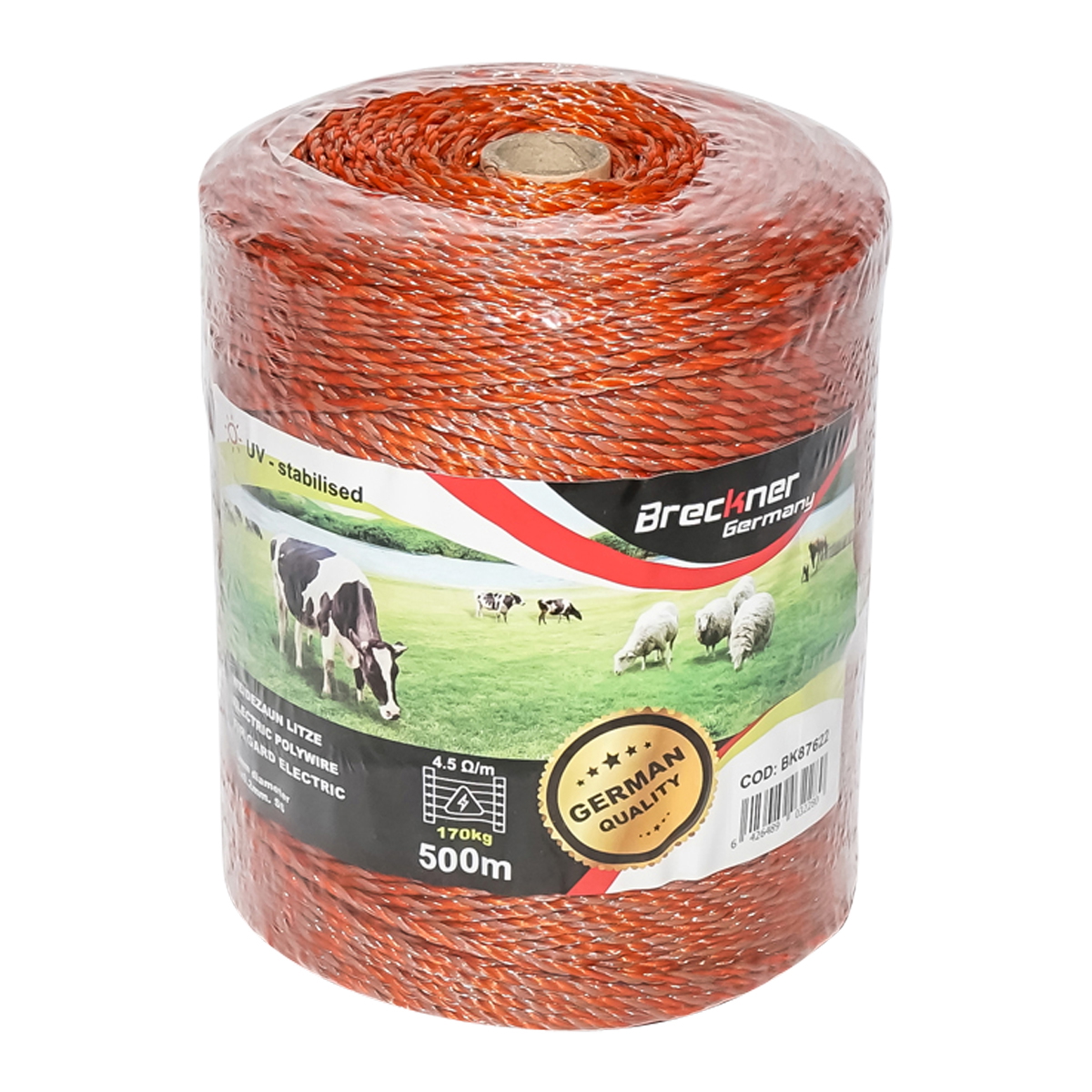 Rola fir portocaliu-maro fi 3mm 5x0.2mm SS, rezistenta 4.5 Ohm/m, 500m gard electric Breckner Germany