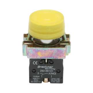Buton comanda galben cu capac protectie IP65, 1NO, 400V/10A, LAY5 Breckner Germany