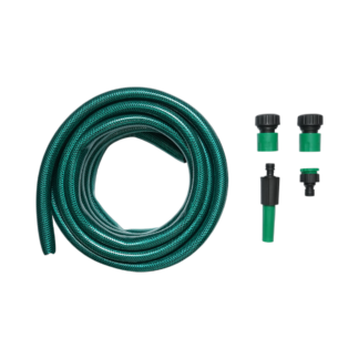 Set rola 7.5m furtun gradina PVC impletit 3/4 inch cu duza stropit reglabila, conectori si adaptor robinet 3/4-1/2 inch