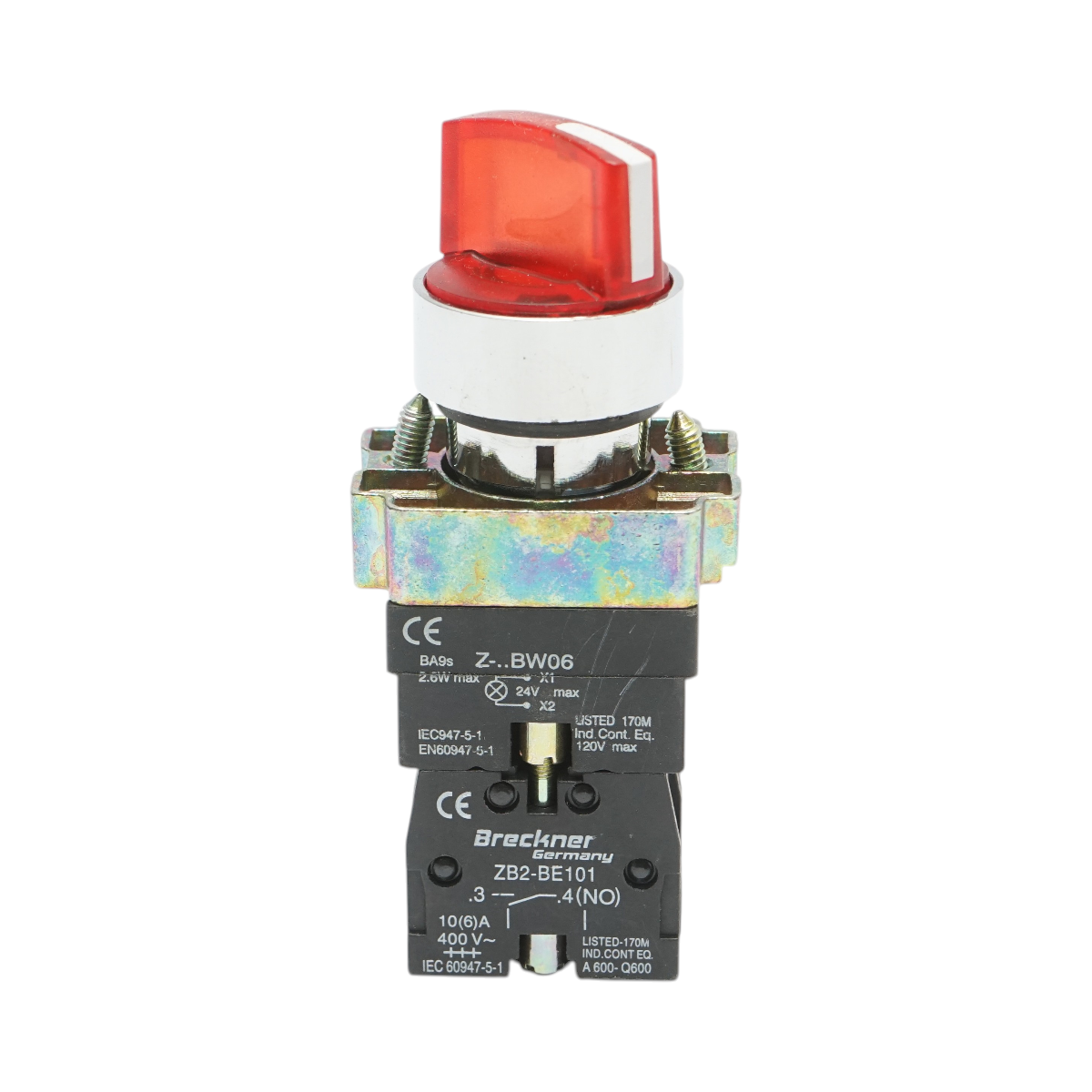 Selector 2 pozitii cu retinere si indicator semnalizare LED rosu 1NO+1NC, 24V, LAY5 Breckner Germany