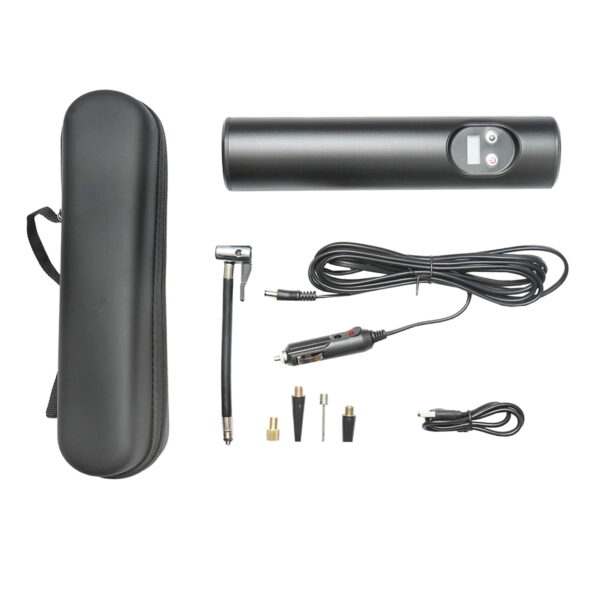 Compresor aer portabil negru 12,4V baterie 6000Am reincarcabila 250x56x47mm cu accesorii