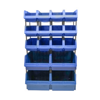 Stand cu 16 cutii pentru depozitare / organizare, cutie din plastic albastra, 680x510x1100mm