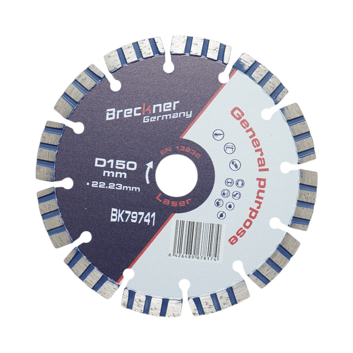 Disc diamantat turbo segmentat 150x22.23mm, segment 10mm pentru beton armat, piatra dura, pavele Breckner Germany