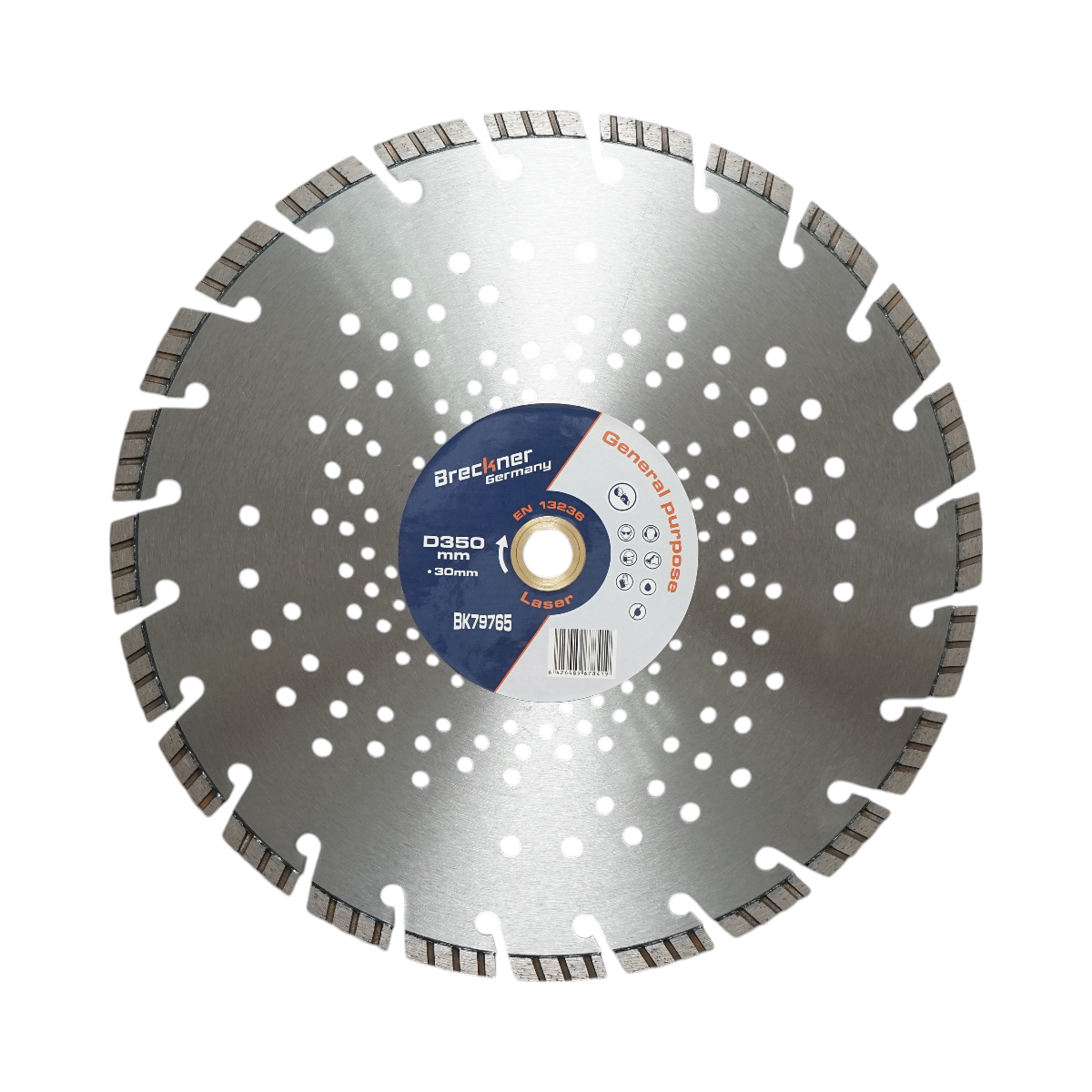 Disc diamantat turbo segmentat 350x30mm, segment 10mm pentru beton armat, pavele, boltari, piatra dura Breckner Germany