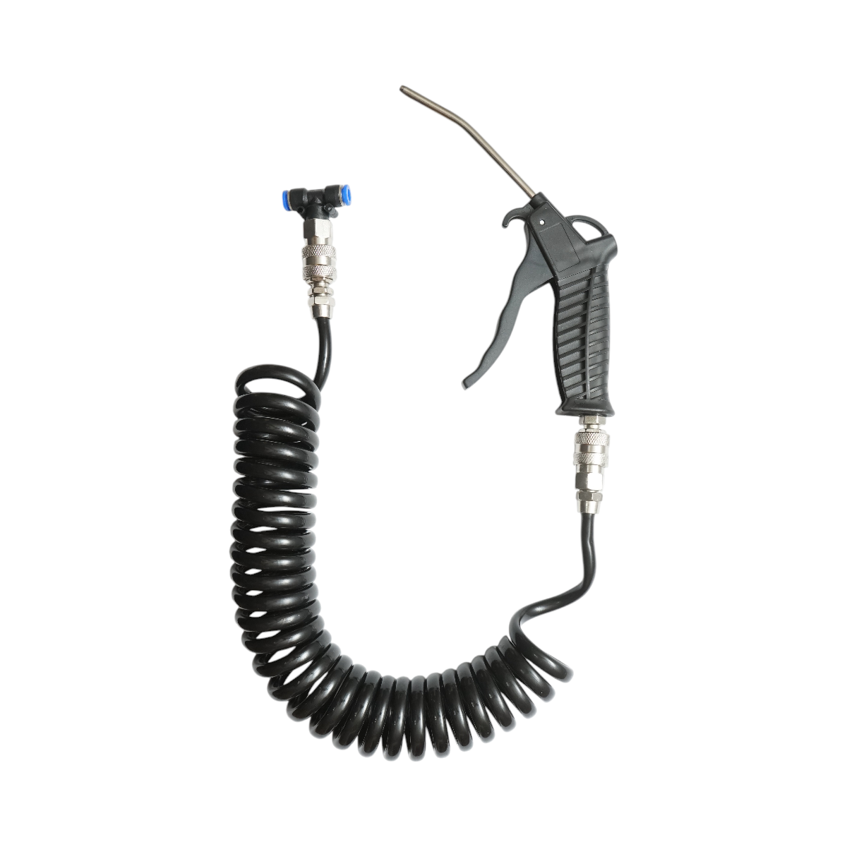 Pistol suflat aer comprimat cu duza 120mm, furtun spiralat PU 5m si mufa rapida T