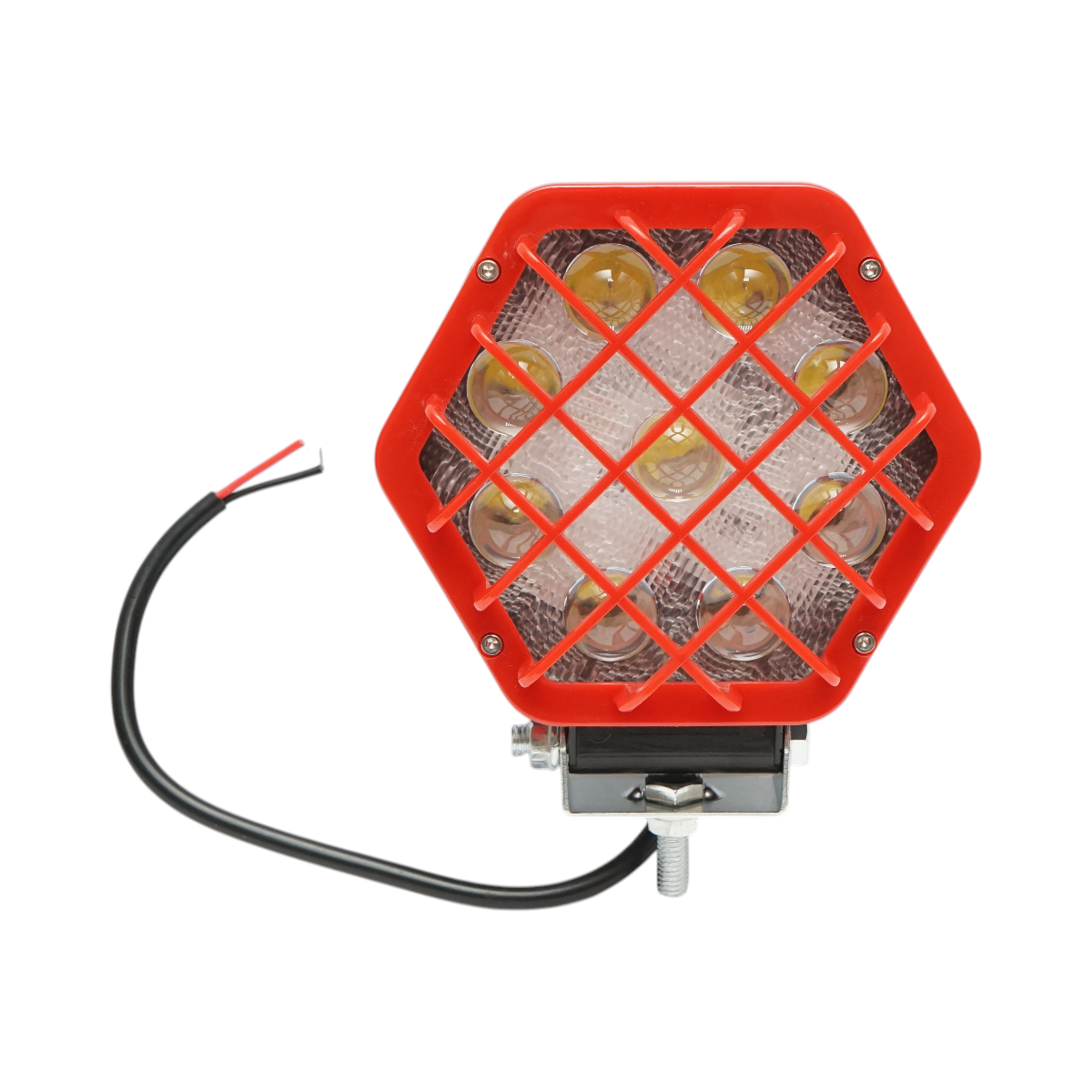 Lampa proiector hexagonal cu grilaj metalic rosu, 9 LED-uri, unghi de radiere 30, DC 10-80V 27W Breckner Germany