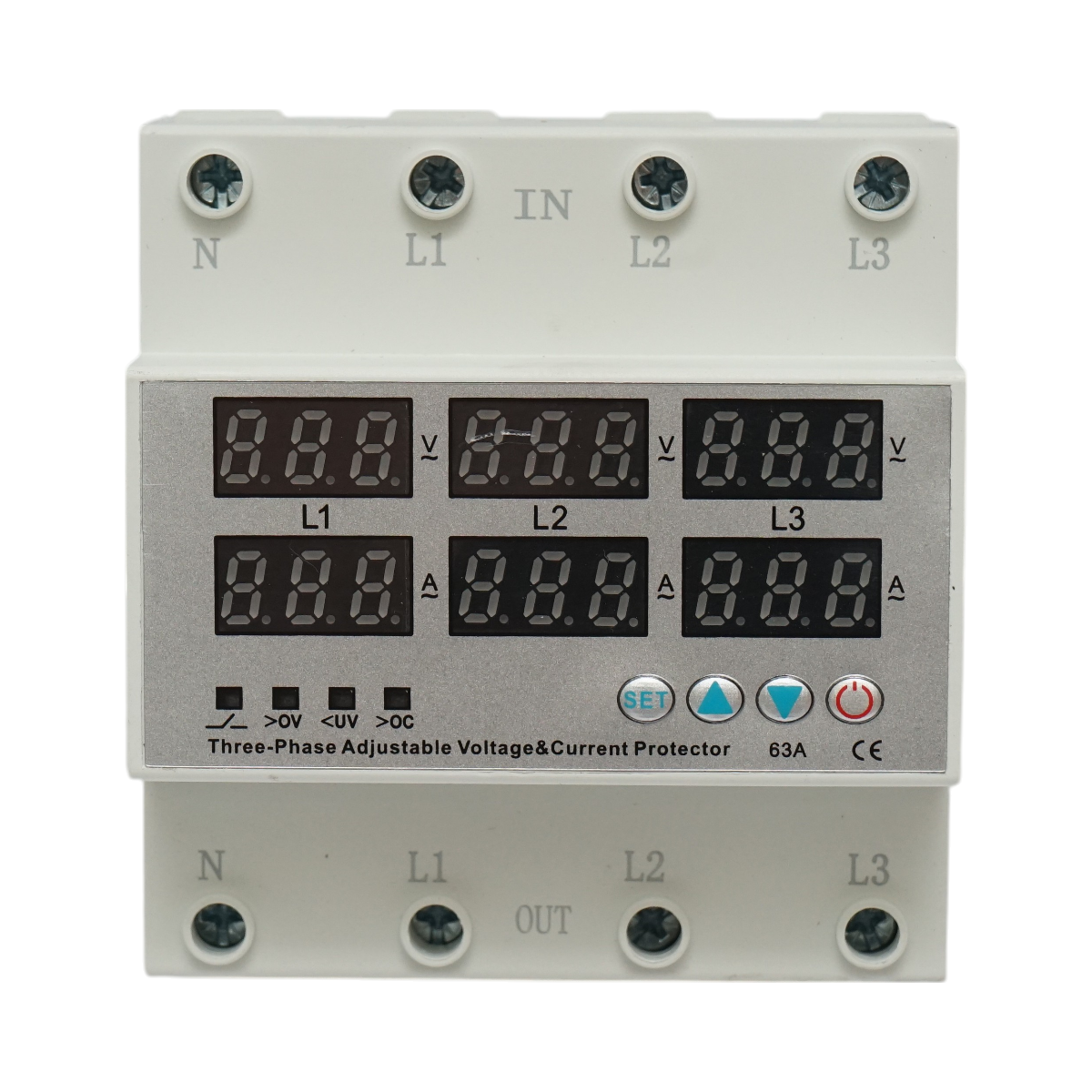Releu digital siguranta 4P 63A 300V. trifazic pentru monitorizare si protectie subtensiune, supratensiune Suntree
