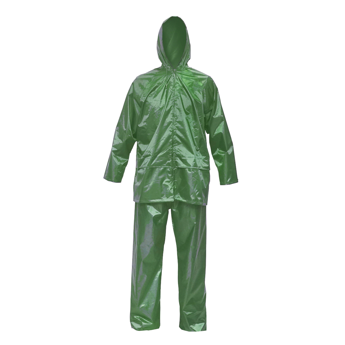 Costum impermeabil XL cu gluga si pantaloni din poliester si PVC, verde Breckner Germany