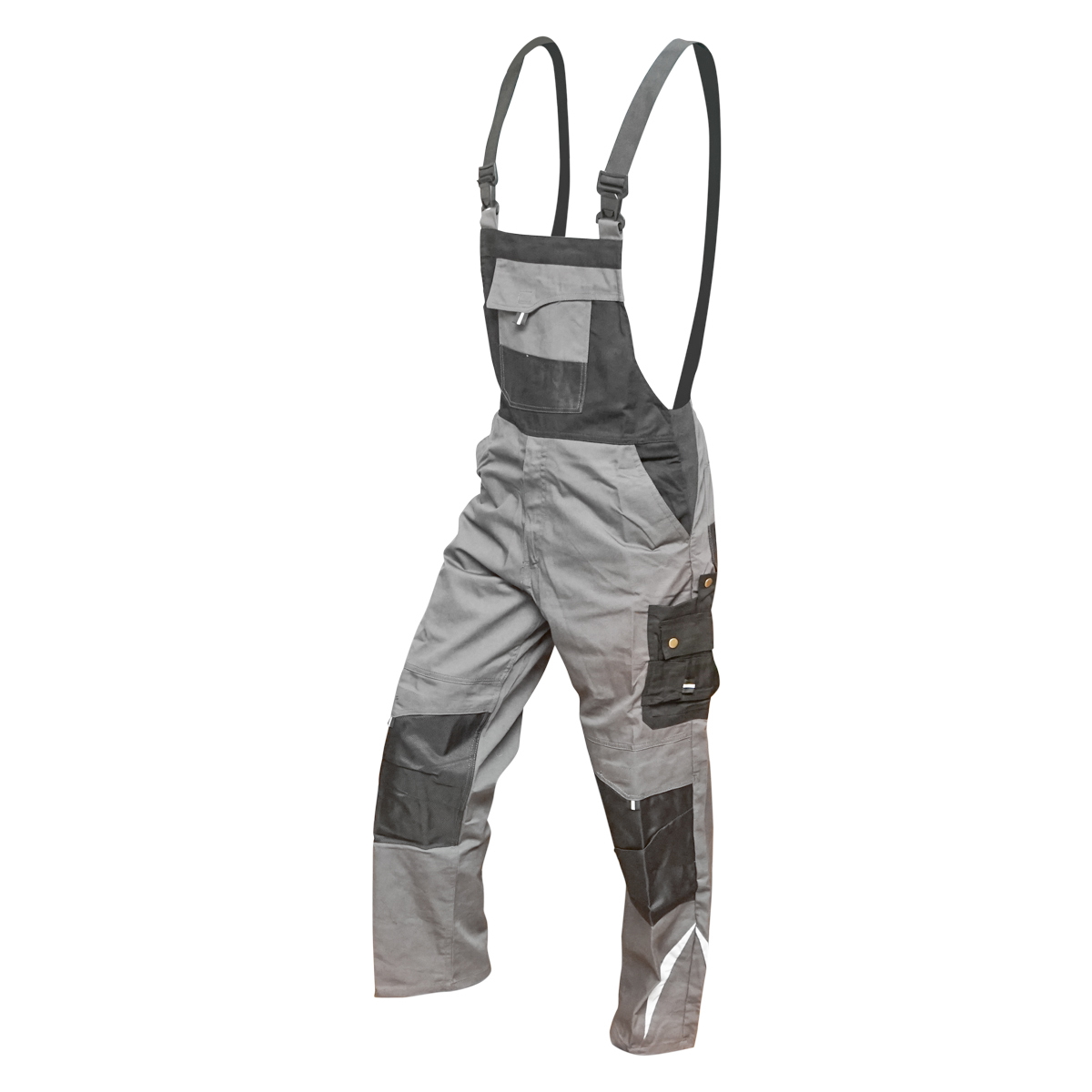 Pantaloni de lucru cu pieptar, salopeta din poliester cu bumbac, gri cu negru, L Breckner Germany - imagine 2