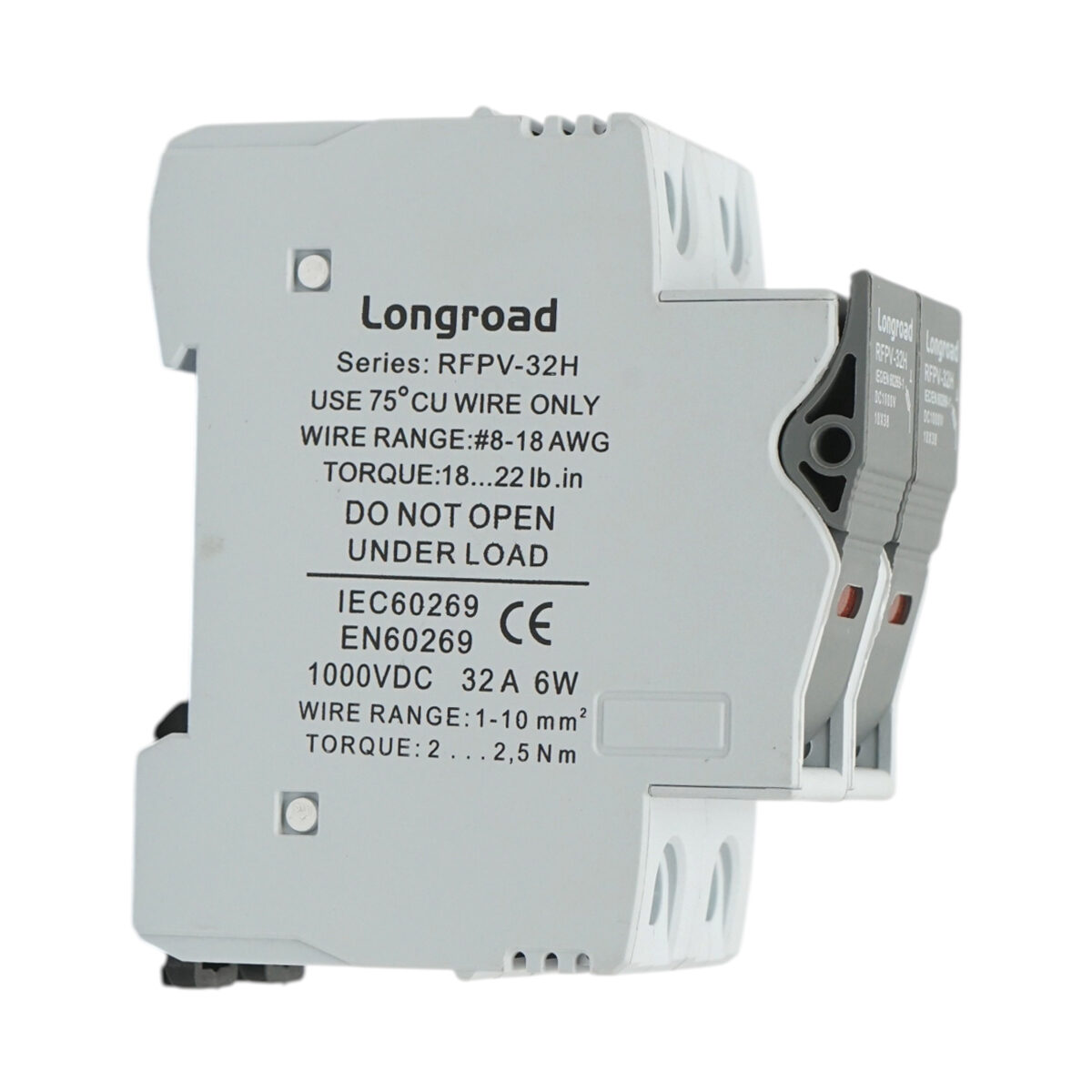 Suport soclu siguranta fuzibila DC fotovoltaic gPV 2P, 1000V, 32A 10x38 RFPV-32H Longroad - imagine 2
