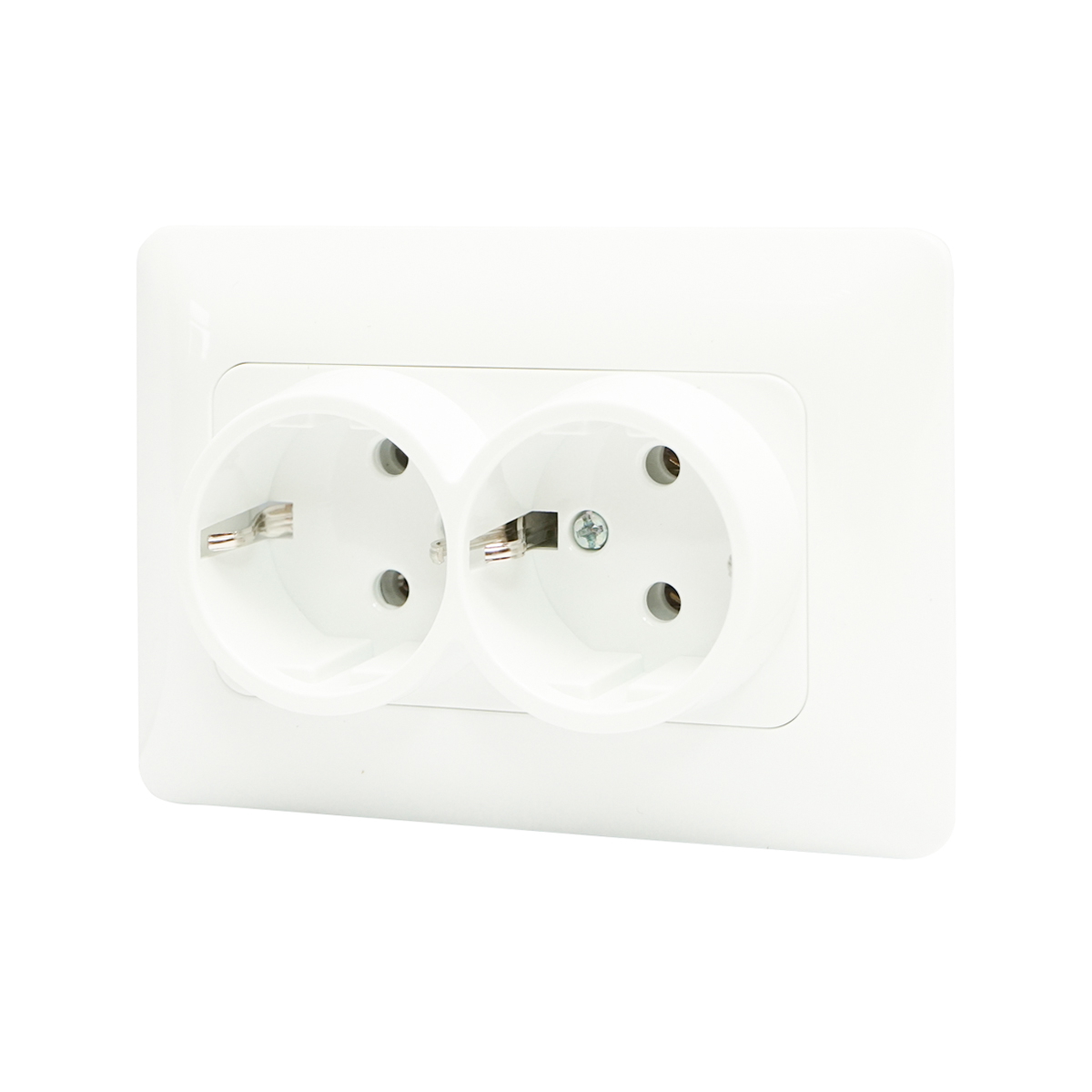 Priza Schuko dubla cu impamantare alba ST 220V - 250V, 16A incastrat - imagine 2